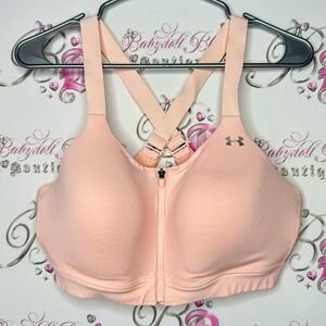 Under armour bra sports peach pink orange pastel logo silver criss cross support